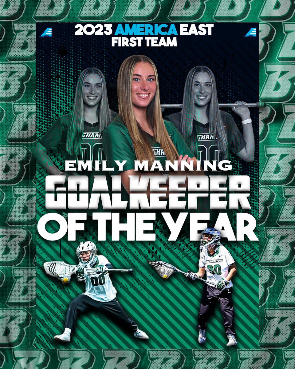 BinghamtonWLAX's tweet photo. 2023 AMERICA EAST GOALKEEPER OF THE YEAR‼️

Congratulations to @emily_manning14 on becoming the first player in team  history to earn this award. #BingItOn https://t.co/1VoHsyXg52