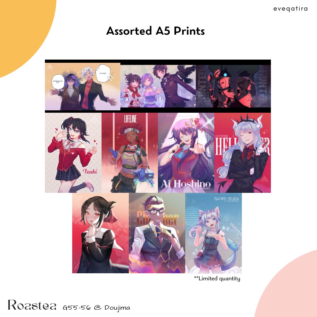 Eveqatira's tweet photo. [RT💙] My catalogue for #Doujima | #Doujima2023 ~

Hiii I'll be tabling with my friends @/Roasteasg &amp; @/CuCL2 this weekends~

 Do visit us at G55-56 Roastea~ 🌺 https://t.co/fy4y4m1WFA