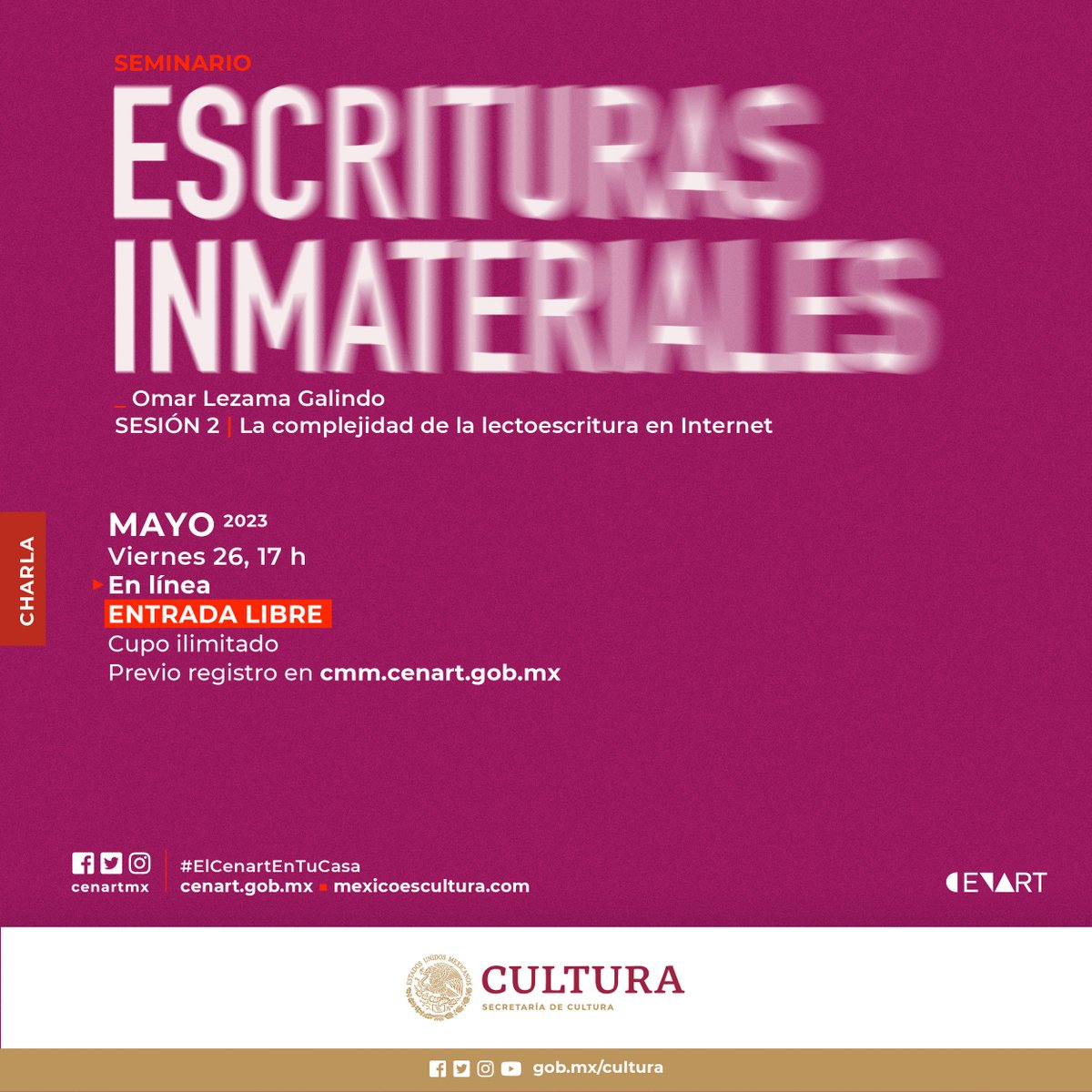 cmm_cenart's tweet photo. 📚 Omar Lezama estudió la carrera de periodismo y comunicación colectiva, tiene formación en artes visuales e interés por la investigación de la comunicación digital y virtual.
¿Ya te registraste en la siguiente sesión de #EscriturasInmateriales?
https://t.co/gHopJYi6gf https://t.co/tsPhHHlwRV