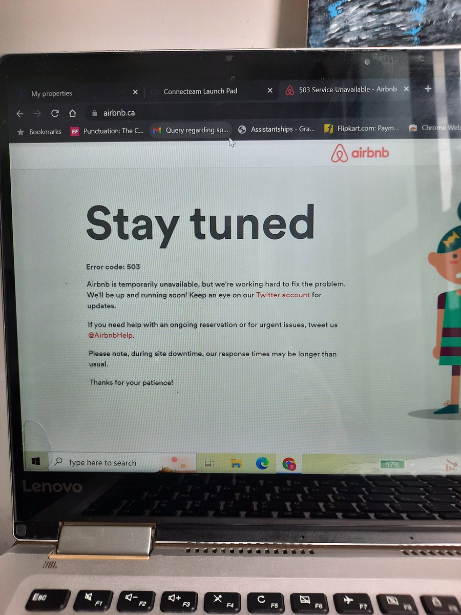 Airbnb website is down! @Airbnb @AirbnbEng @AirbnbHelp trusting you guys to fix this ASAP! You know how this affects everyday business.  #HomeRental #Airbnb