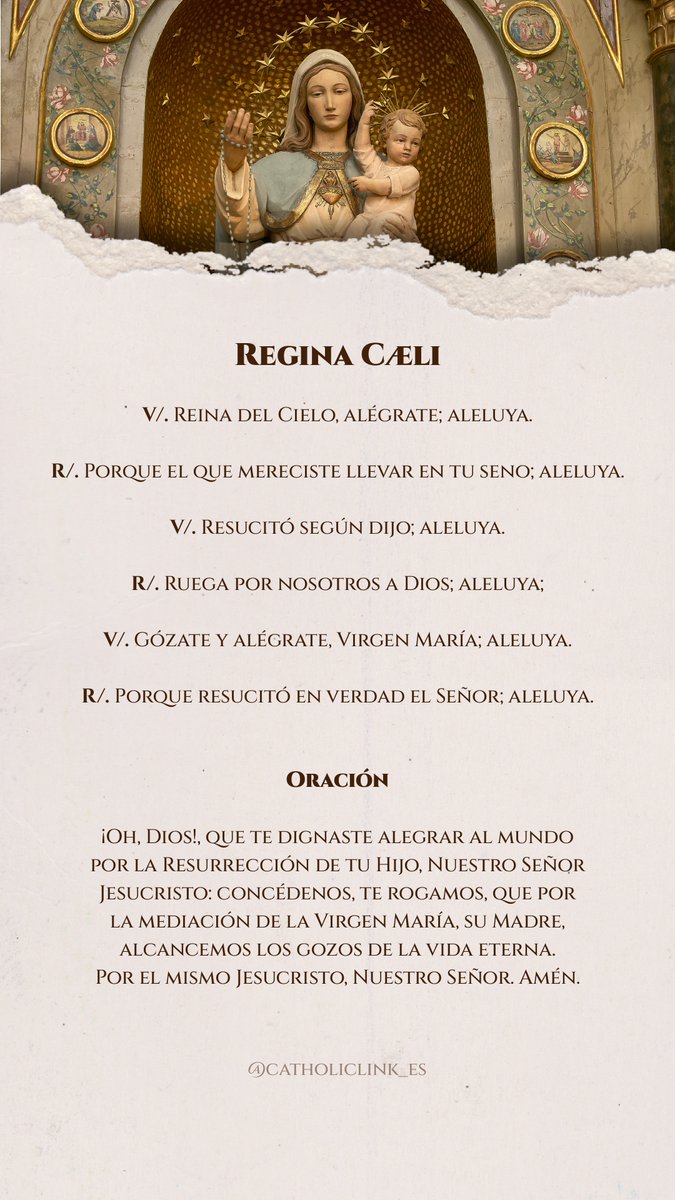Te compartimos esta hermosa oración la cual sustituye el rezo del Ángelus durante este tiempo pascual ❤️