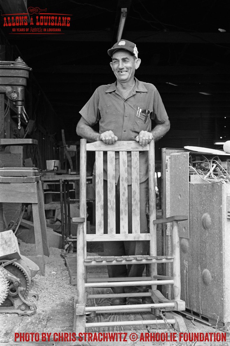 D.L. Menard, the “Cajun Hank Williams,” at his chair workshop in 1985. Chris Strachwitz photographed Menard the performer often, but this image captures the artist in the surroundings where he felt most at home @JazzFest @Jazznheritage @JazzFestArchive @wwoz_neworleans @krvsmedia