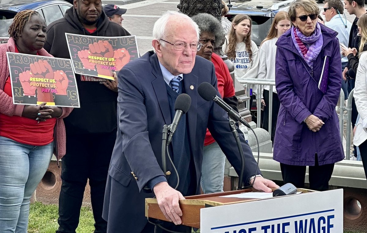 civilrightsorg's tweet photo. We’re outside the Capitol with @SenSanders, working people, labor leaders &amp; advocates calling on Congress to #RaiseTheWage.

This year marks 60 years since the #MarchOnWashington, where a national minimum wage increase was a core demand.

It remains a civil rights priority today. https://t.co/g0hZ0QcQLV