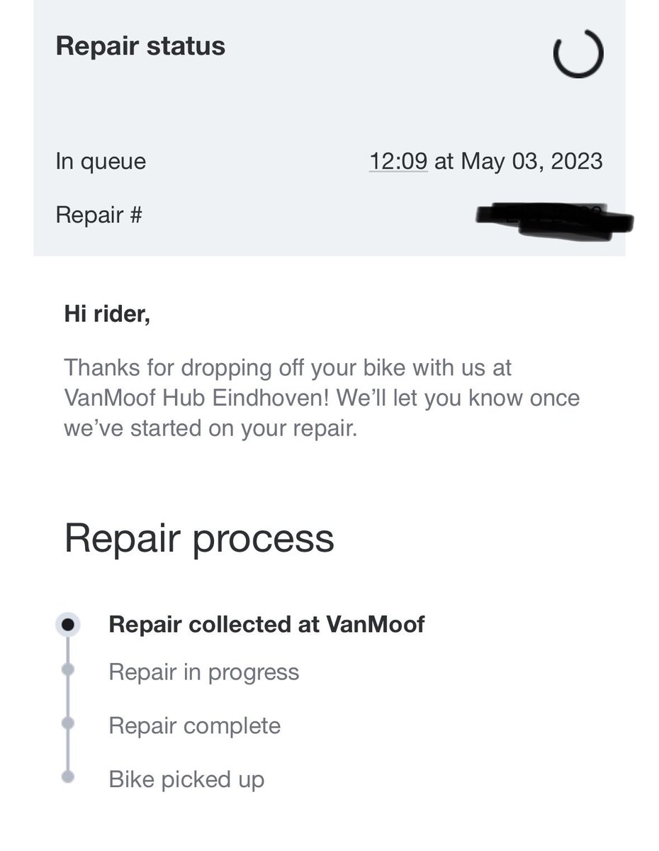 Pannenkoek's tweet photo. Hee @VanMoof, hoe is het? 
Woensdag heb ik mijn fantastische fietsje ingeleverd voor zijn maandelijkse keuring. 
Denken jullie dat die dit jaar nog gemaakt wordt? Ik wil weer graag naar werk namelijk. 
Hoor het graag! 
Groetjes. https://t.co/dDvaitPPDl