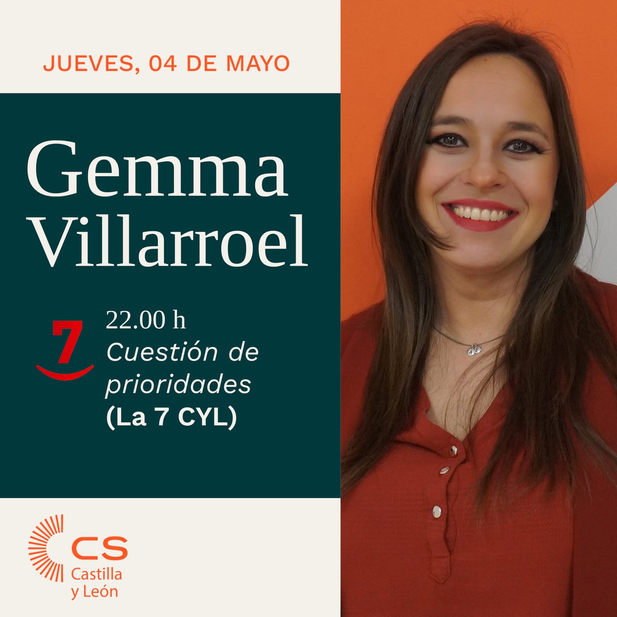 📺👉 Esta noche nuestra presidenta Gemma Villarroel estará en el programa Cuestión de Prioridades de <a href="/cyltv/">CyLTV</a>  analizando la actualidad política.

📅 Jueves, 4 de mayo
⌚A partir 22h

¡No te lo pierdas!
<a href="/villarroel_cs/">Gemma Villarroel</a> <a href="/CsCastillayLeon/">Cs Castilla y León</a>