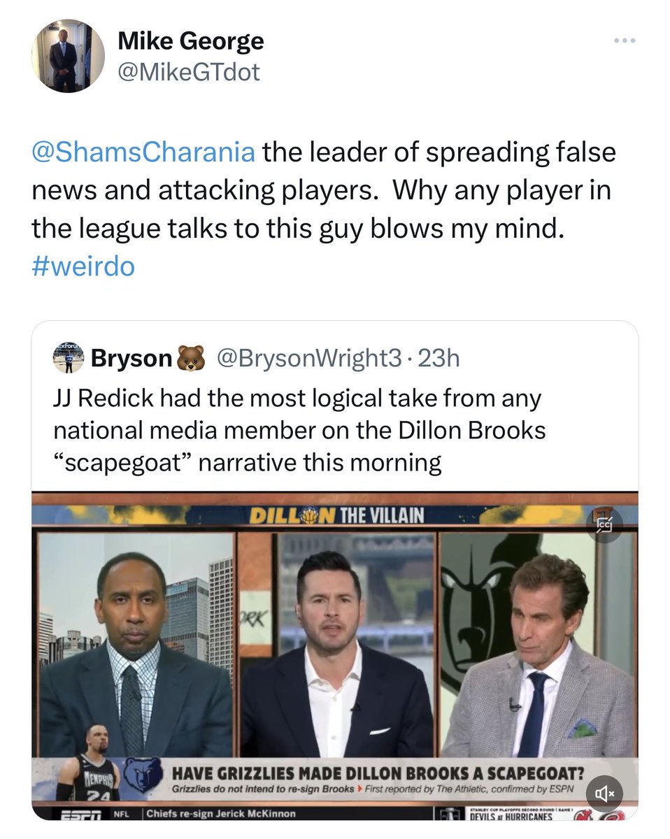 TheDunkCentral's tweet image. Dillon Brooks’ agent calls Shams Charania a “weirdo”