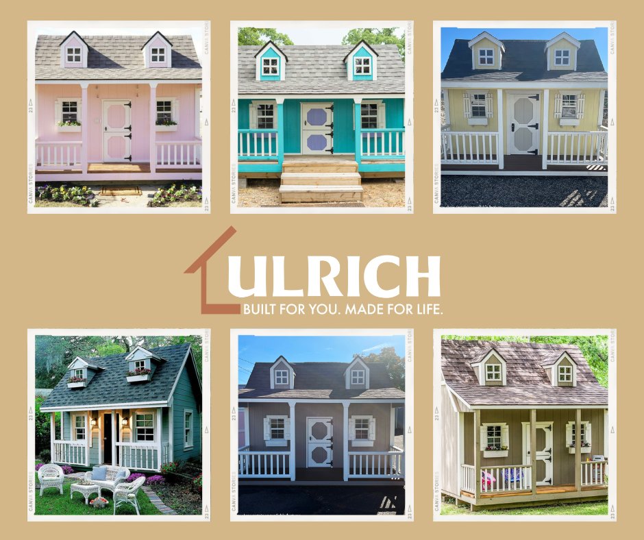 UlrichHburg's tweet photo. It is amazing what our customers can create! These are all our Cape Cottage Playhouses. Each one custom designed for our clients! Come on in and create yours today!  #UlrichLifestyle #UlrichHarrisonburg  #ShenandoahValley #ValleyMade #UlrichSheds #Custom #Design https://t.co/68tKGee4zr
