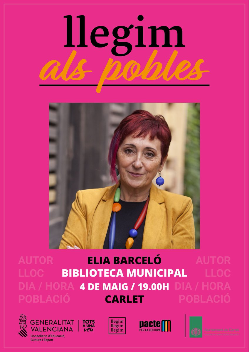 Tot a punt!
<a href="/elia_barcelo/">Elia Barceló</a> a #Carlet 
#LlegimAlsPobles 2023 #pactem #FomentLector
<a href="/GVALlegim/">Llegim Llegim Llegim</a> <a href="/AjuntCarlet/">Ajuntament de Carlet</a> <a href="/RocaEditorial/">Roca Editorial</a>