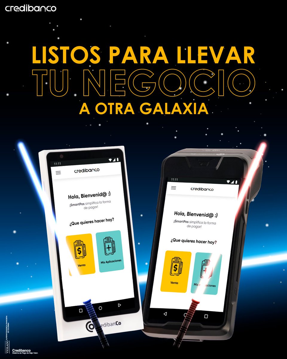 CCO_Credibanco's tweet photo. Únete al lado brillante de la tecnología de los pagos electrónicos con nuestros dispositivos que harán que tu negocio llegue más lejos.
#StarWars #MayForceBeWithYou 🌟 https://t.co/FDzMquB8c6