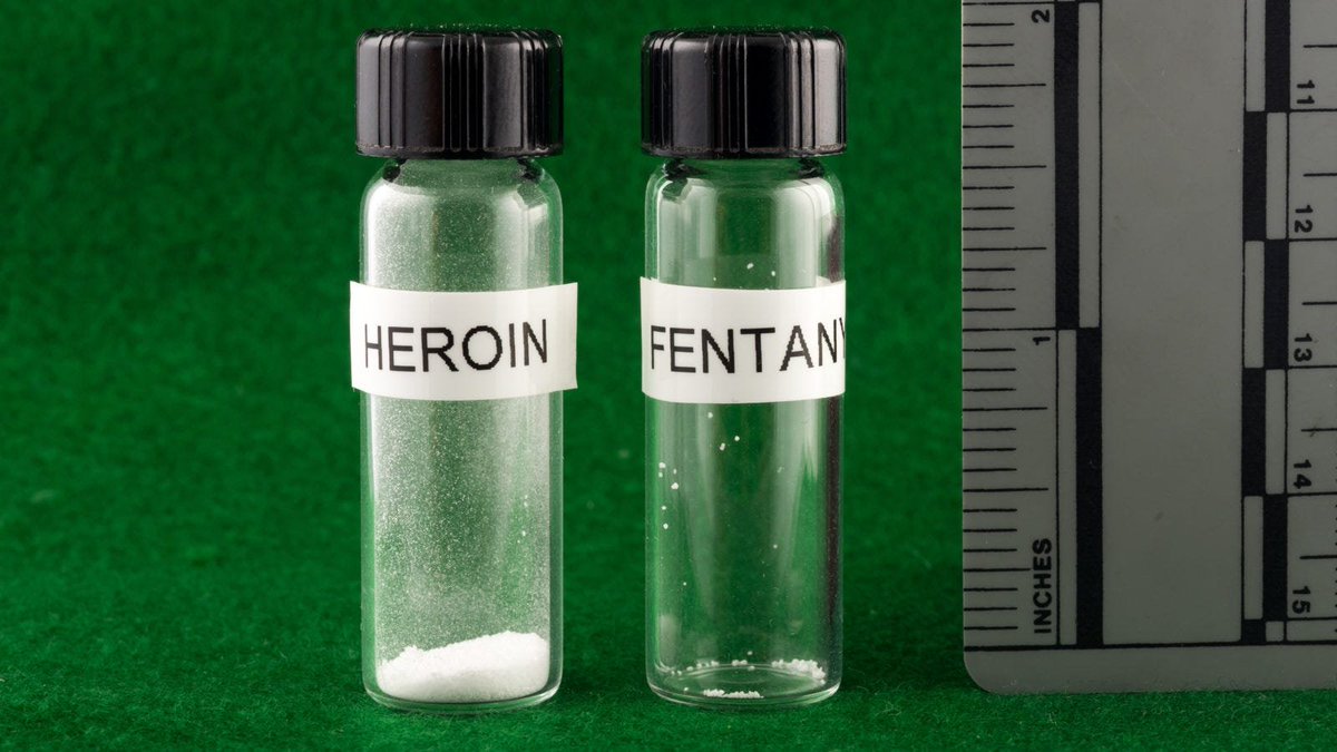 A lethal dose of heroin vs, fentanyl. 
(Photo via New Hampshire State Police Forensic Lab. Link via statnews.com and John Ellis News Items.
