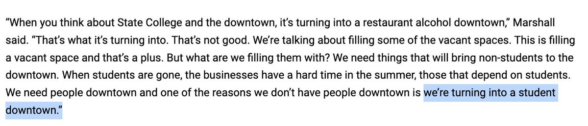 KevinHornePSU's tweet image. Local 86-year-old councilman, who chose to live blocks from the campus of a 40,0000+ student university literally named &quot;State College,&quot; decries that his town is turning into a &quot;student downtown.&quot;

Vote for Tony Sapia, Evan Myers and Josh Portney on 5-16.

statecollege.com/articles/busin…