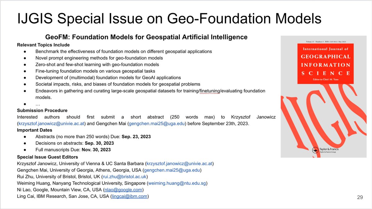 RuiZhuRich's tweet image. “Geography According to ChatGPT” is ongoing now! So many wonderful talks and discussions. Also, don’t forget we have a special issue at #ijgis on this exciting topic. @STKO_UCSB @mai_gch #ChatGPT #spatialdatascience