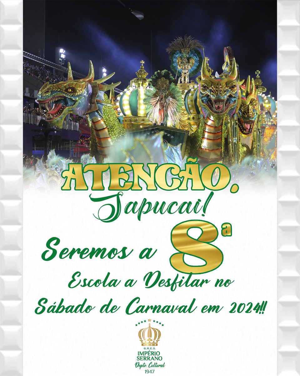 💚🤍👑

Aconteceu na última Terça-Feira, o sorteio que define a Ordem do Desfile da Série Ouro do Ano que vem!! Vamos fechar o Segundo Dia de Desfiles, na Fé de Jorge Guerreiro, que voltaremos ao nosso lugar!

FOTO: ⬇
Thiago Lara - Riotur.📸

#impérioserrano #deptocultural