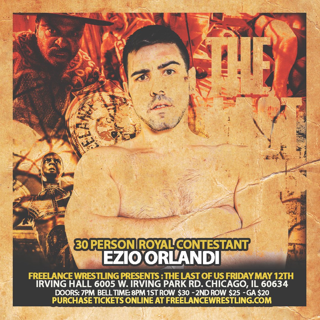 FreelanceWres's tweet image. 🚨TICKETS ON SALE NOW🚨
Tix: freelancewrestling.com

Battle Royale Entrants:
Cole Radrick
Ezio Orlandi
Marino T.
Philly C.

#FreelanceLast
Friday 5/12/23

Irving Hall
6005 W. Irving Park Rd.
Chicago, IL 60634

Doors: 7pm
Bell: 8pm

Streaming Live on IWTV.live!