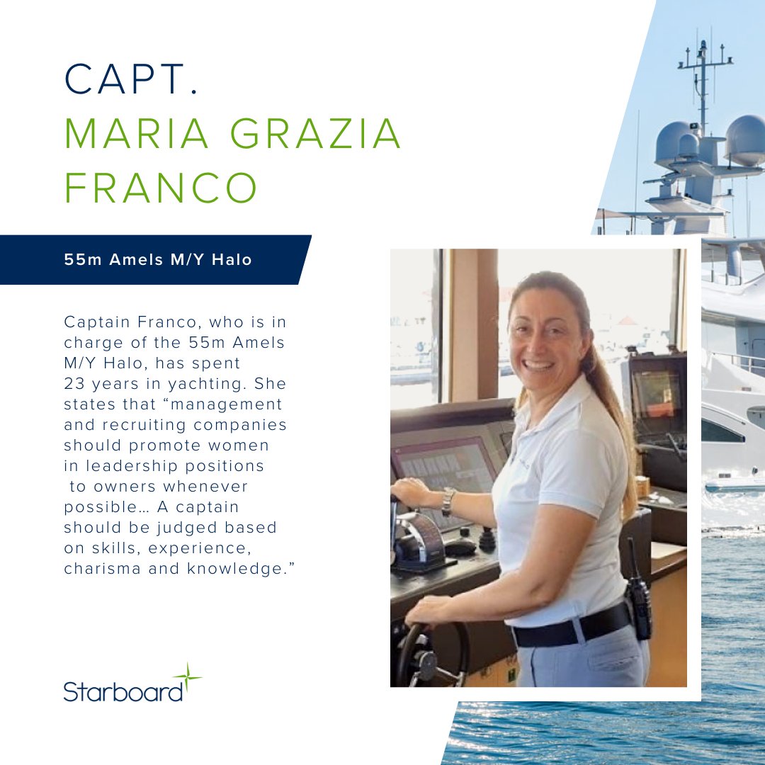 At Starboard Card, we love highlighting the fantastic people behind the vessels.

@mg_franco is one such person. Similar to her position helming the impressive Amels 55m M/Y Halo, she feels that she would love to see more women in these roles.

#femalecaptain #womeninyachting
