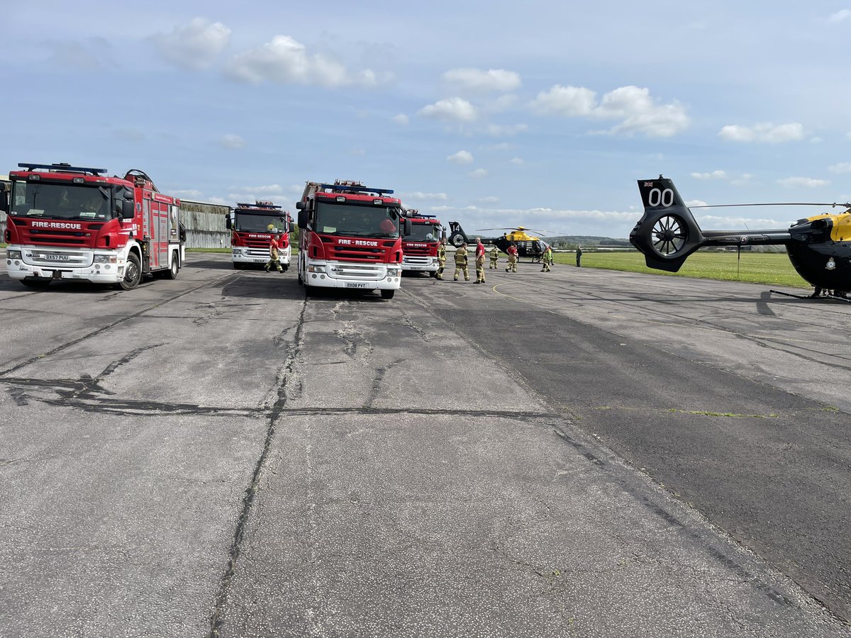 FireHodnet's tweet photo. Took part in a multi agency response to a helicopter crash exercise at tern hill yesterday. Successfully extinguished fire and rescued 4 casualties, working with @SFRS_MDrayton @SFRS_Wellington @Capita_CFR and air ambulance. Then had familiarisation round a helicopter afterwards https://t.co/aFRhilMjKy