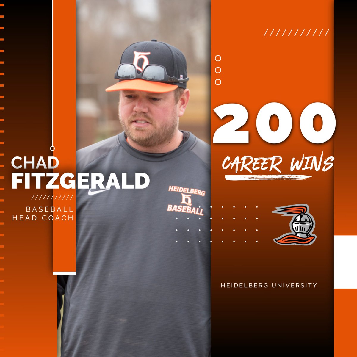 This past Sunday, Chad Fitzgerald marked his 200th career win!
• Since his first season in 2015, he has tallied a 200-145-1, 88-70-1 OAC record – the 16th coach in the conference to hit 200 wins.
• He currently holds the second-most wins at Heidelberg.
CONGRATS!!