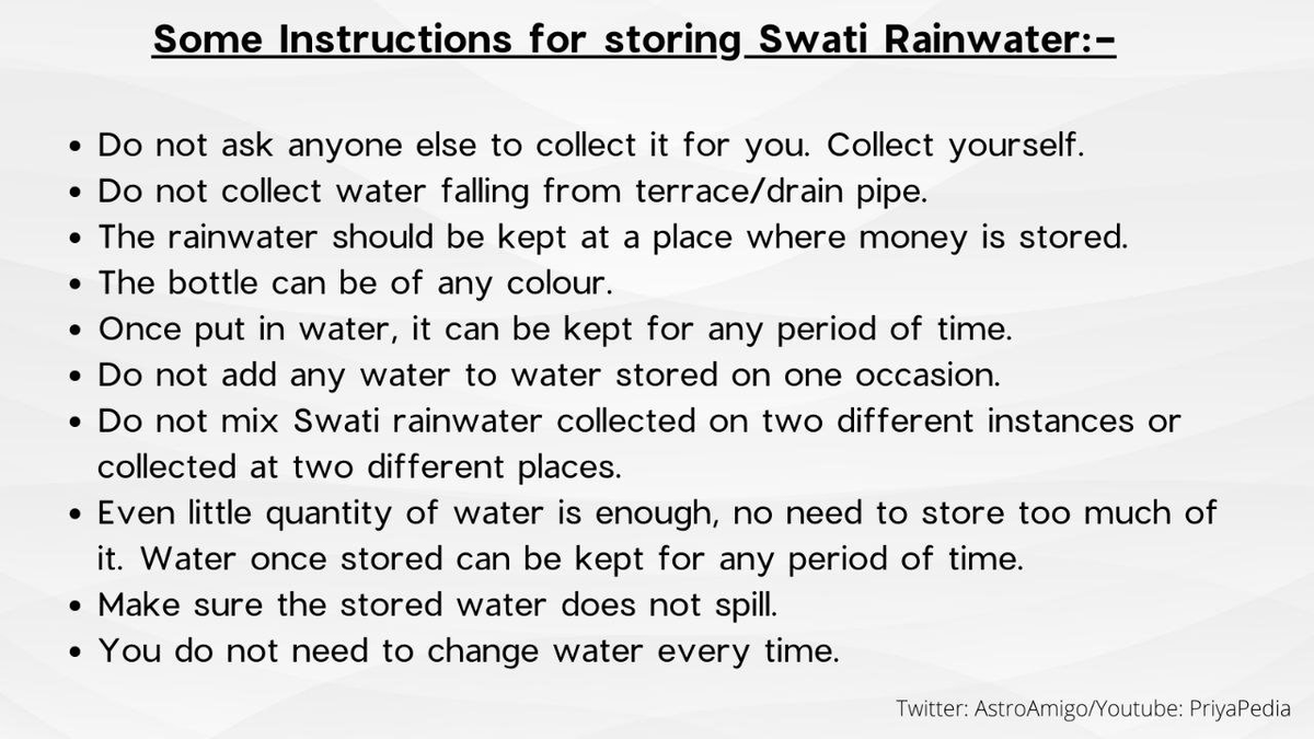 AstroAmigo's tweet photo. This tweet is for those who are unaware of the use of rainwater that pours in Swati Nakshatra.

It helps in increasing cash flow. Please refer to images. Download and save them for future.  Many people have benefitted from it.

Swati Nakshatra will be in progress from 9:35 PM today to 9:40 PM tomorrow.

Be kind to RT.