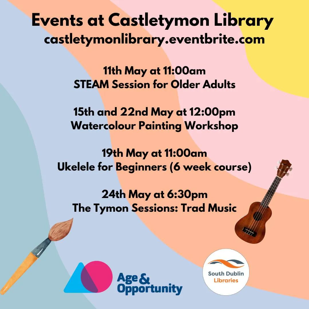 There's lots of things happening across our library branches over the coming weeks as part of Bealtaine Festival 2023! For full details and booking, see your local library's eventbrite page
#Bealtaine #BealtaineFestival #CreativeAging #AgeFriendlyLibraries