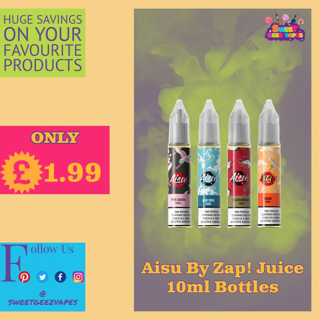 PRICE DROP 🤑 Aisu By Zap! Juice 10ml E-liquid is now available for just £1.99. With a range of delicious flavours to choose from, including menthol and fruit notes, it's the perfect way to vape affordably. Order now! #AisuByZapJuice #VapeAffordably #DeliciousFlavors #VapePassion