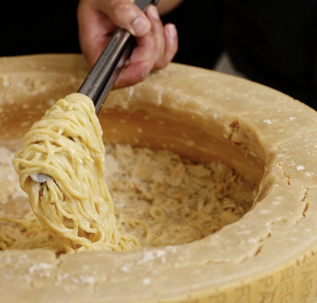 We give you... Pasta Corner's magnificent cheese wheel!⁠
⁠
---⁠
⁠
Did you know that you can order Pasta Corner from the comfort of your home? That's right--Pasta Corner is available on Postmates, Uber Eats and Mercato.com!