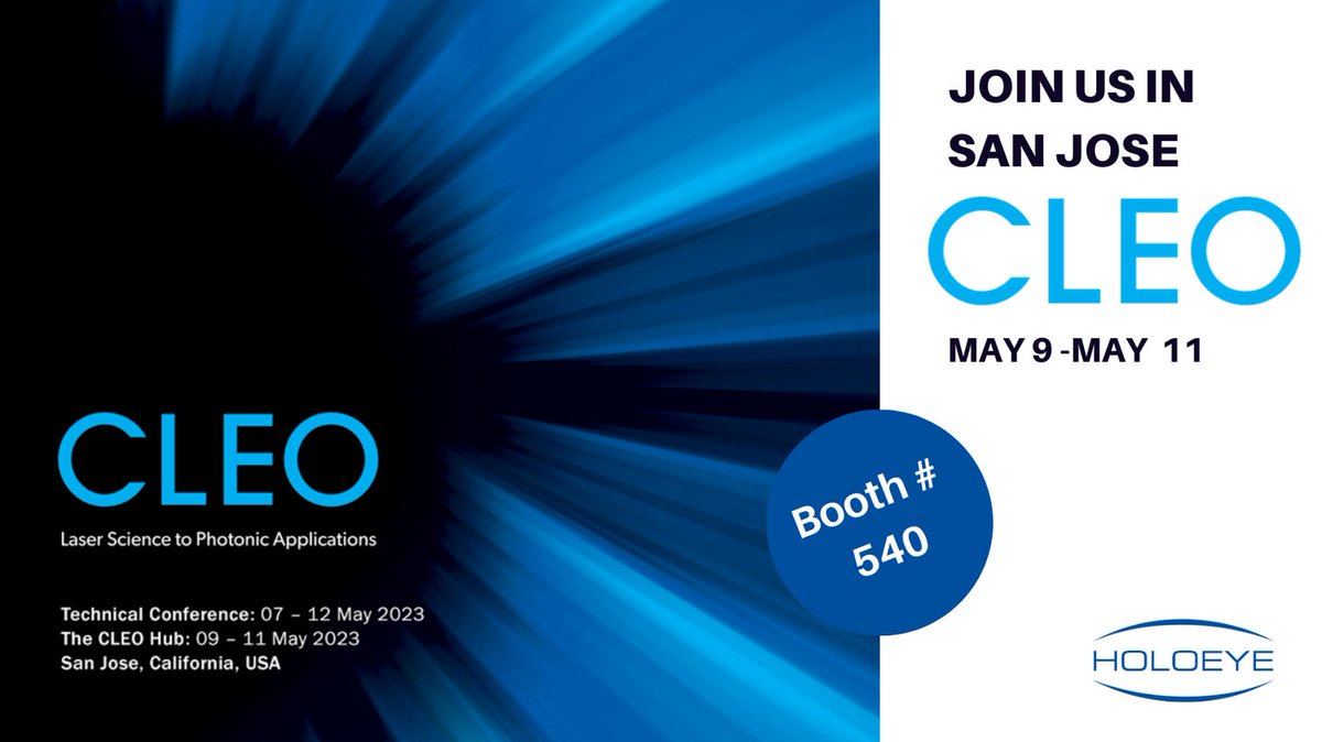 holoeye's tweet photo. Join us at the CLEO exhibition in San Jose and discover the future of display and Spatial Light Modulator technology with HOLOEYE. Come see us at booth #540. We look forward to seeing you there!
https://t.co/2Hilf7hoPG
#cleoconference #CLEO2023 https://t.co/vZM1gELiPi
