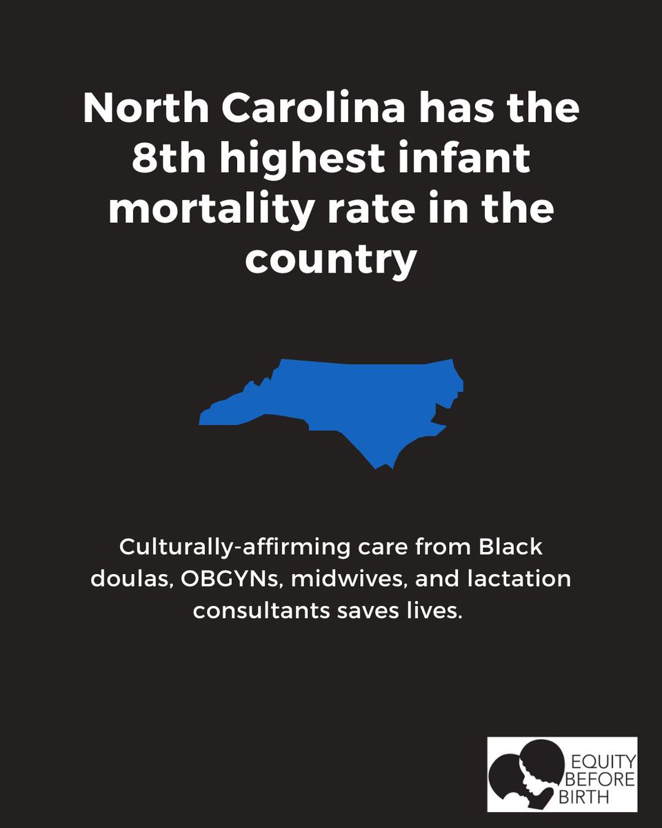 North Carolina has the 8th highest infant mortality rate in the country.  Culturally-affirming care plays a crucial role in improving birth outcomes!

#EquityBeforeBirth #MaternalMortality #BirthJustice #HealthEquity