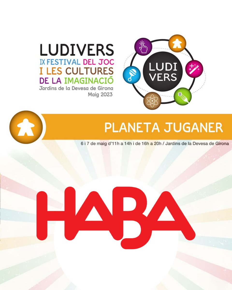 HABA_es's tweet photo. ¡No te pierdas @ludiversgirona 2023! Ven a los Jardines de la Devesa de Girona los días 6 y 7 de mayo desde las para descubrir nuestras últimas novedades y clásicos. 

¡Nos vemos en #ludivers2023! 🎉

 #HABA #ludivers https://t.co/Ev7osQf3c6