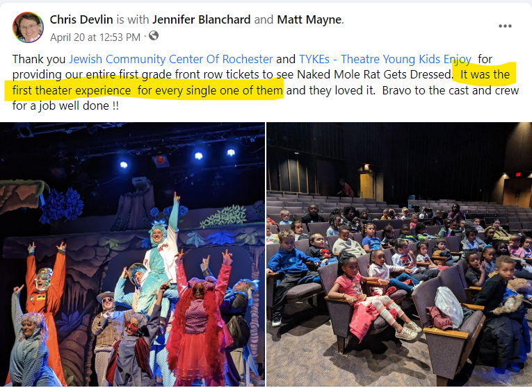 ChrisLaPuma's tweet photo. Hundreds of thousands of children attend my wife's TYA musicals every year. For many, it's their very first time seeing a theatrical production. That's why she and her collaborations work so hard to ensure they get to see the highest quality content. #CreatingQualityTYA @mtishows https://t.co/6uWWNBhrLL