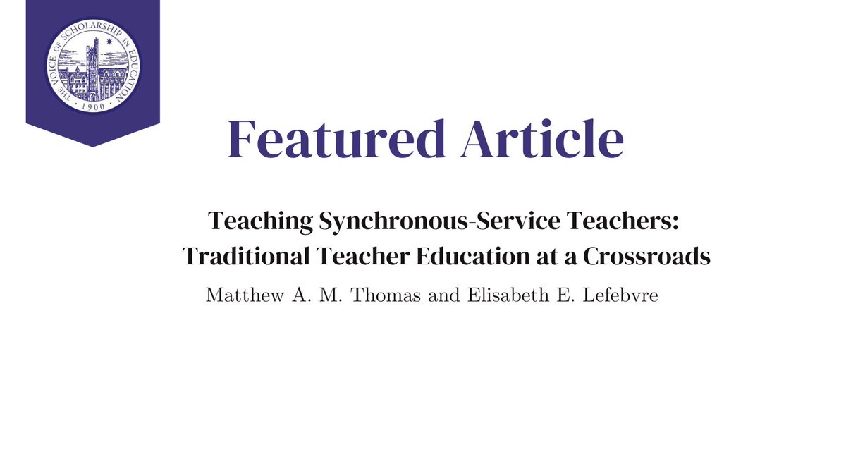 TC Record (@tcrecord) on Twitter photo In their feature article, Dr. @MThomasEdDev & Dr. <a href="/EELefebvre/">Elisabeth Lefebvre, PhD</a> consider how "synchronous-service teachers perceived the education and training they received while enrolled in traditional teacher education coursework": ow.ly/iWTk50OfS4K <a href="/BethelU/">Bethel University</a> In their feature article, Dr. @MThomasEdDev & Dr. <a href="/EELefebvre/">Elisabeth Lefebvre, PhD</a> consider how "synchronous-service teachers perceived the education and training they received while enrolled in traditional teacher education coursework": ow.ly/iWTk50OfS4K <a href="/BethelU/">Bethel University</a>