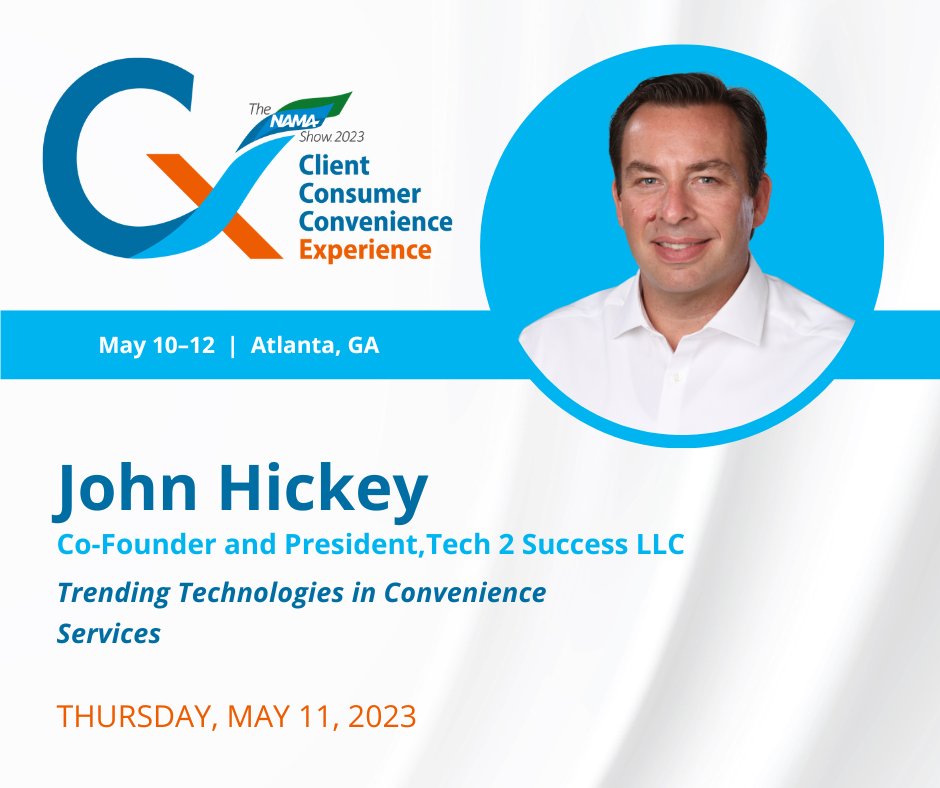We proudly announce that John from Tech 2 Success will speak at @NAMAvending on Thursday, May 11th. He's going to share some exciting ideas on how to leverage technology for business growth. #Tech2Success #TechForBusiness #DigitalTransformation #NAMA #OptConnect