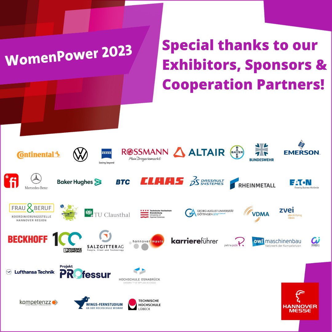 Many thanks to all our exhibitors, sponsors and cooperation partners for celebrating diversity with us! 💜  

See you again next year. 🤗   

#WomenPower23 #womenpower #WP23 #HM23 #womenintech #womenintechnology #womeninstem #empowerMINT