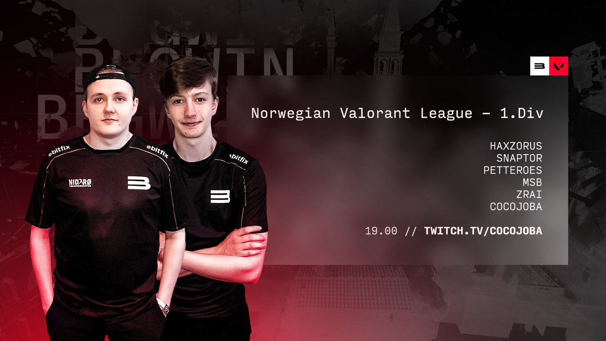 💥#VALORANT Matchday💥

Our team is ready for their second match in the Norwegian Valorant League #NVL 🔥

Tune in to the stream and cheer for <a href="/Snaptorr/">Snaptor</a> <a href="/HaxZorus/">HaxZ</a> <a href="/petter0es/">Sebastian Pettersen</a> <a href="/soleemxd/">msb</a> <a href="/zRaaiii/">zRai</a> 🫡

🆚TEAM-LEGION  
📺twitch.tv/cocojoba 
🎙️<a href="/CocojobaVAL/">CocoJoba</a> 

#BFGVAL #VAL