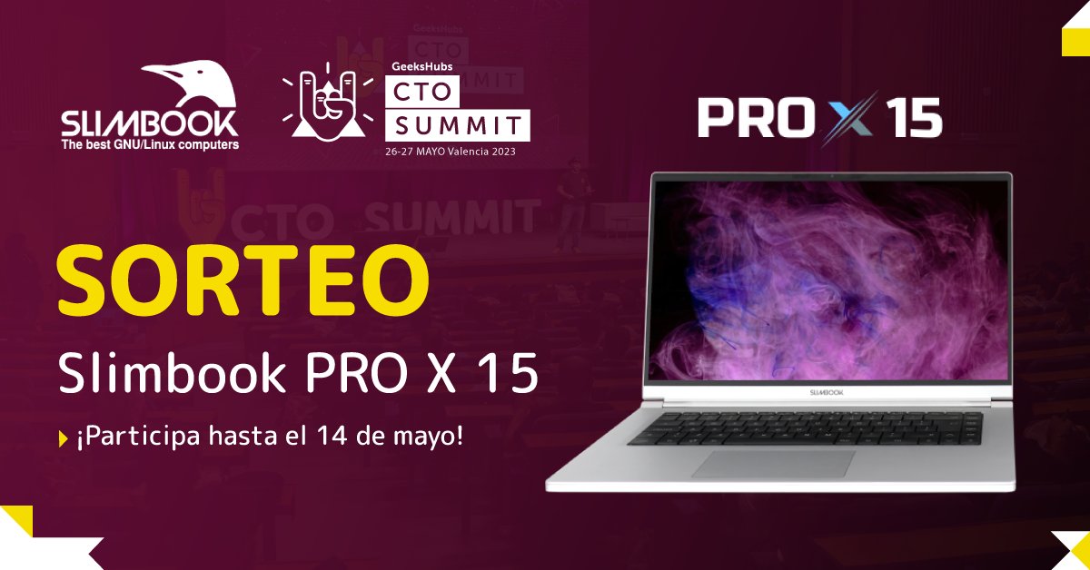 BOOM 💥 
¡GANA UN <a href="/slimbook/">SLIMBOOK</a> PRO X 15 💻 en este SORTEO! 

¿Qué tienes que hacer? 😏
🟡 Seguir a <a href="/slimbook/">SLIMBOOK</a> y @geeksctosummit 
🟡 Hacer RT a este tweet 
🟡 Mencionar al hilo a 3 personas  

Participa hasta el 14 de mayo. ¡Toda la información aquí!👉 ctosummit.geekshubs.com/sorteo-slimboo…
