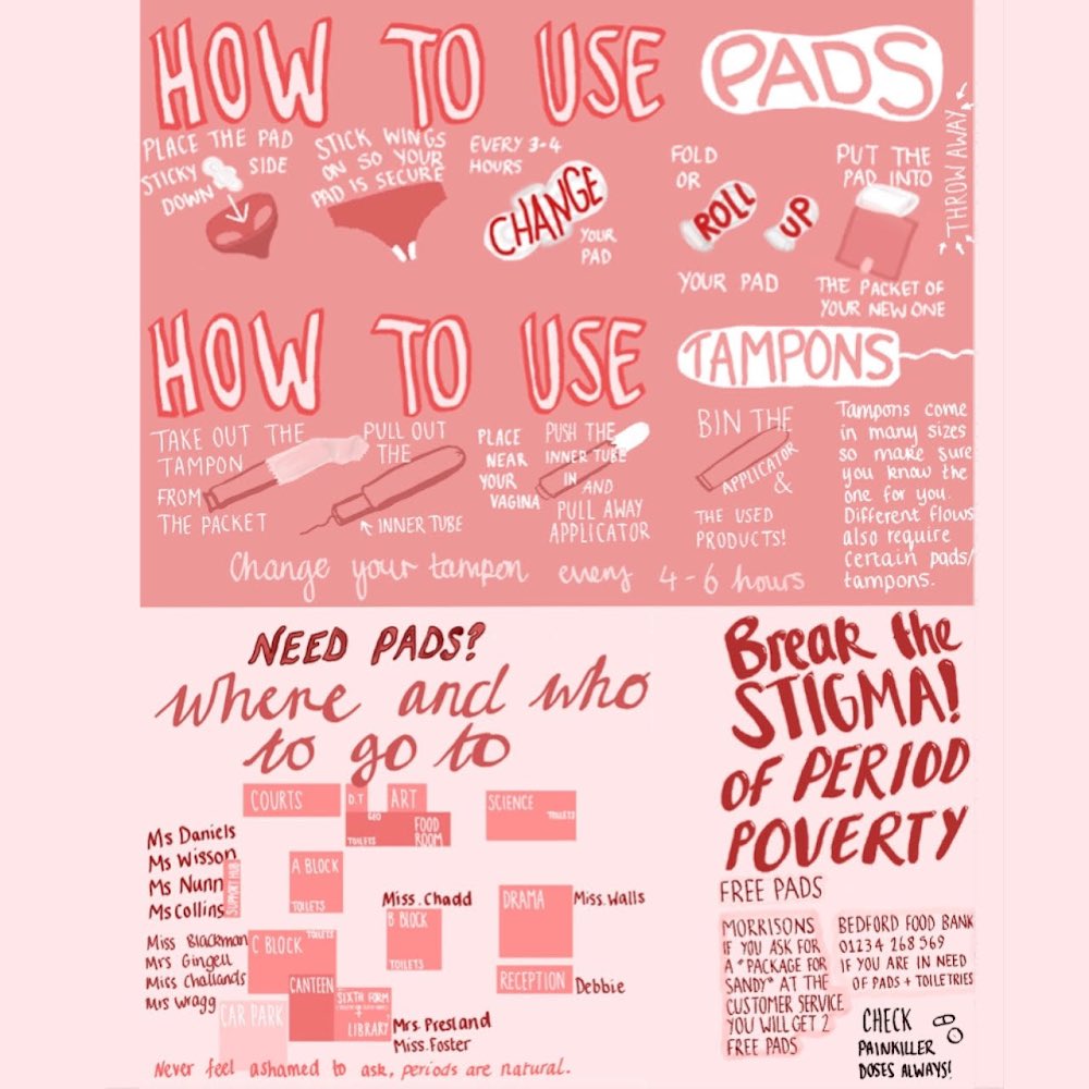 KABusCompFin's tweet photo. This poster was digitally drawn by a year 13 student @KAKempston. It helps combat the stigma of period poverty and allows conversation and support for when changes happen for young women throughout the school. Did you know 1 in 4 women in the UK struggle with #PeriodPoverty ? https://t.co/TXz1MFAdp6