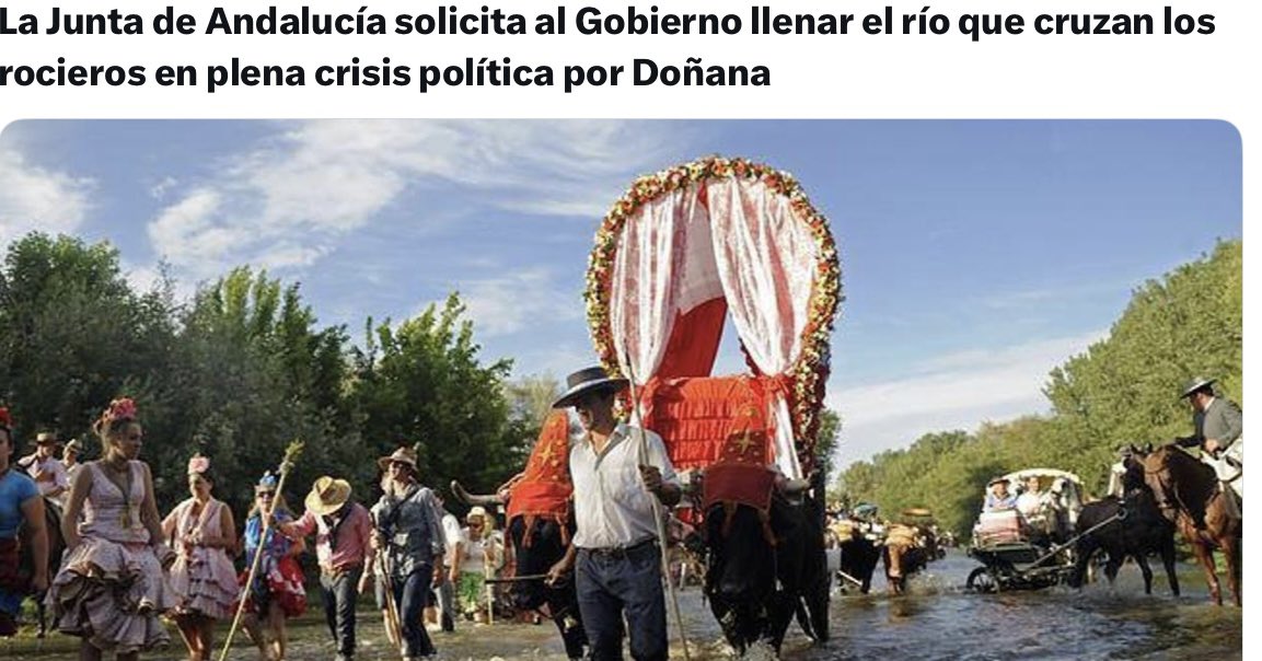 Estas son las prioridades del Gobierno de la Junta de Andalucía ante la sequía. Agua para regar los campos de golf y llenar el río Guadiamar para que los rocieros lo crucen con agua. Lo de que Doñana se esté secando, ya tal.