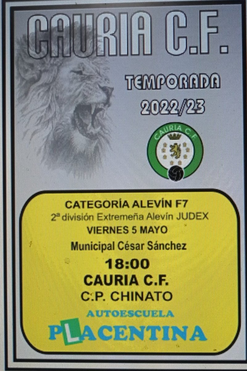 Buenas tardes!!! Mañana nuestro equipo Alevín disputará su último partido de liga contra CP Chinato, a las 18:00 horas en la Isla. Suerte! Os esperamos!!!