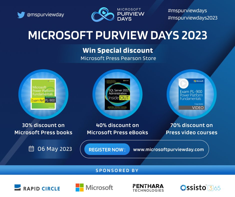 mspurviewday's tweet photo. 🎉Get ready to win big at our upcoming online event, Microsoft Purview Days 2023, on 6th May. Don't miss your chance to participate and win! 

Register now:  https://t.co/cPcVgwRpsc 

#microsoftpurview #mspurviewdays #mspurviewdays2023 #Pentharagalaxy https://t.co/JA1JrpNeQ8