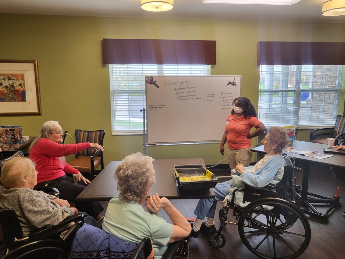 NoviLakesHC's tweet photo. In preparation for campus in color, our residents started planning what to plant!  They even have a wish list!  #trilogyliving https://t.co/5XG3GCYymr