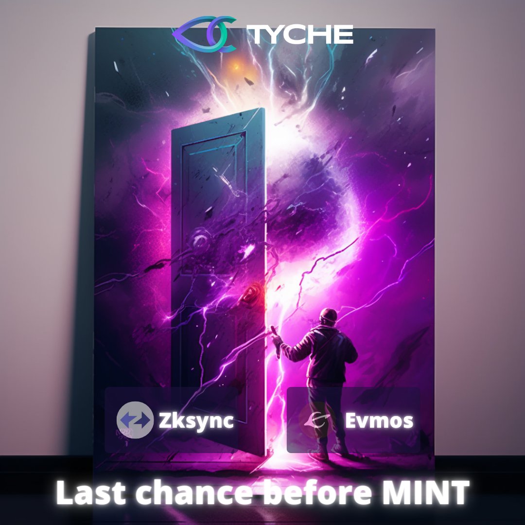 Tomorrow we open the gates to #Zksync

Are you already whitelisted ?

🚨Presale will start tomorrow at 8PM UTC🚨

You want your spot ? Not too late

🔸 Whitelist : Mint 2 or more NFT on #Evmos
🔸 Free mint : Mint 10 or more NFT on #Evmos

Join our Guild : guild.xyz/tyche-zone
