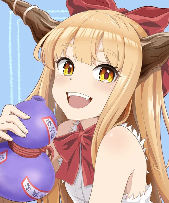 イラスト完成しました今年のゴールデンウィークは外出せず萃香ちゃんと酒盛りしてます#東方Project #伊吹萃香 