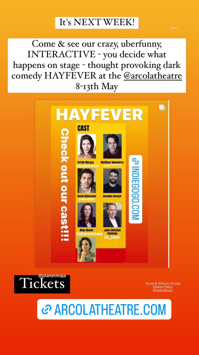 Planet_Maja's tweet photo. It's NEXT WEEK!
Come & see our crazy, #uberfunny, #INTERACTIVE - you decide what happens on stage - thought provoking dark comedy HAYFEVER at the @arcolatheatre 8-13th May
https://t.co/HlV91yWbB7 https://t.co/zUFdHT6BoI