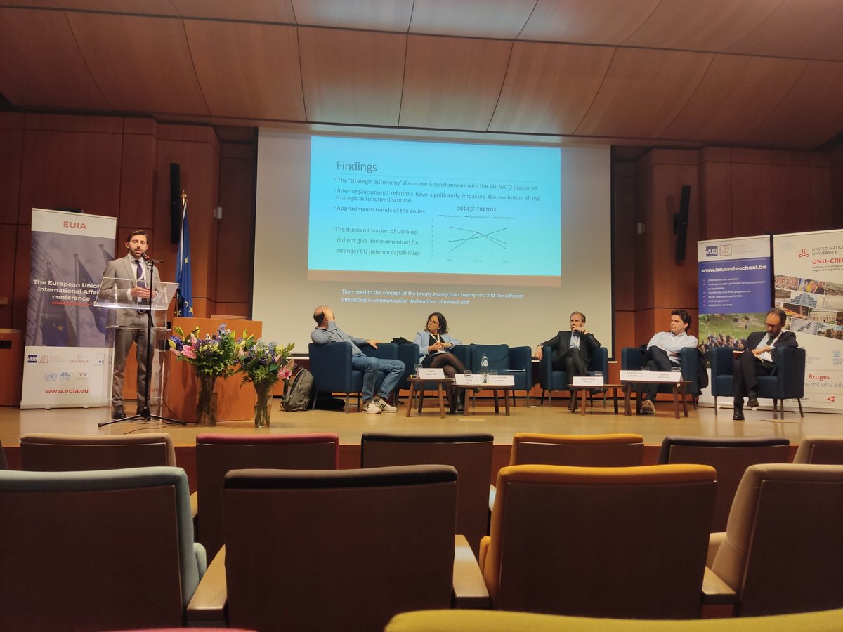 Happy to present my paper coauthored with Ediz Topcuoglu at #EUIA23 in which we addressed the nexus between the 🇪🇺 #StrategicAutonomy concept evolution and #NATO-#EU cooperation. Thanks to Giovanni Grevi, the amazing panelists and the insightful questions! @collegeofeurope
