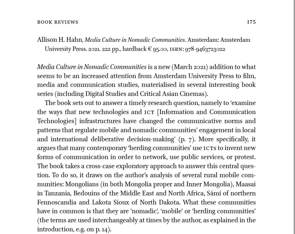 andrei__marin's tweet photo. #InnerAsia has a new issue. It also includes a review I wrote of an interesting (and intriguing) book: "Media Culture in Nomadic Communities"- discussing Mongolians, Sámi, Lakota Sioux, Bedouins. Hope I did it justice. https://t.co/LeuBI0BBzw