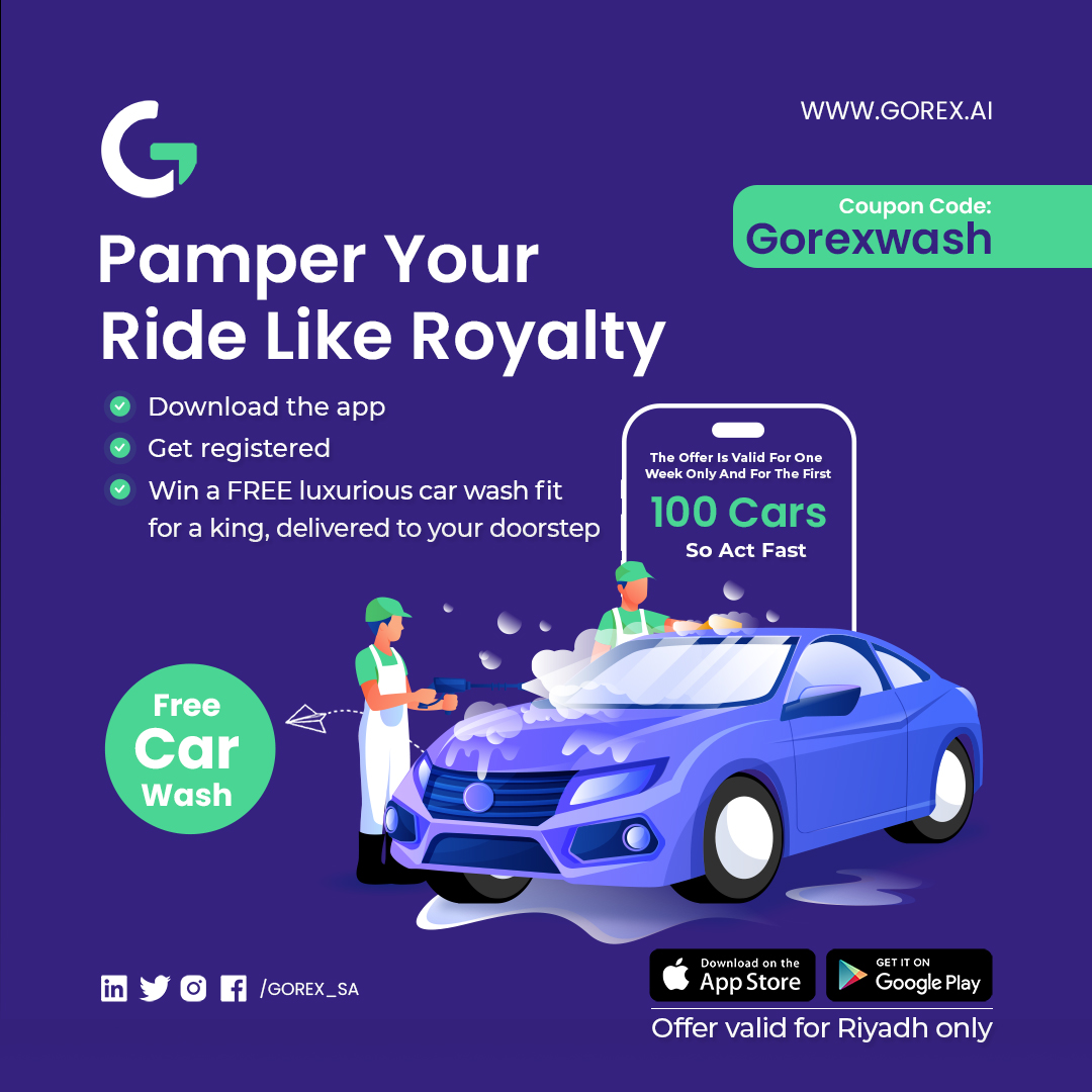 Gorex_sa's tweet photo. Get a Royal car wash
-Download the app & register
-Coupon code "Gorexwash" at Checkout
-Enjoy the discounted price & place your order
Valid in Riyadh only
Visit https://t.co/4x6Ae0vJQT
#GorexApp #Automobileservices #Cars #Carcare #carwash #coupon #ordernow #discount #register https://t.co/MDkocqUHOP