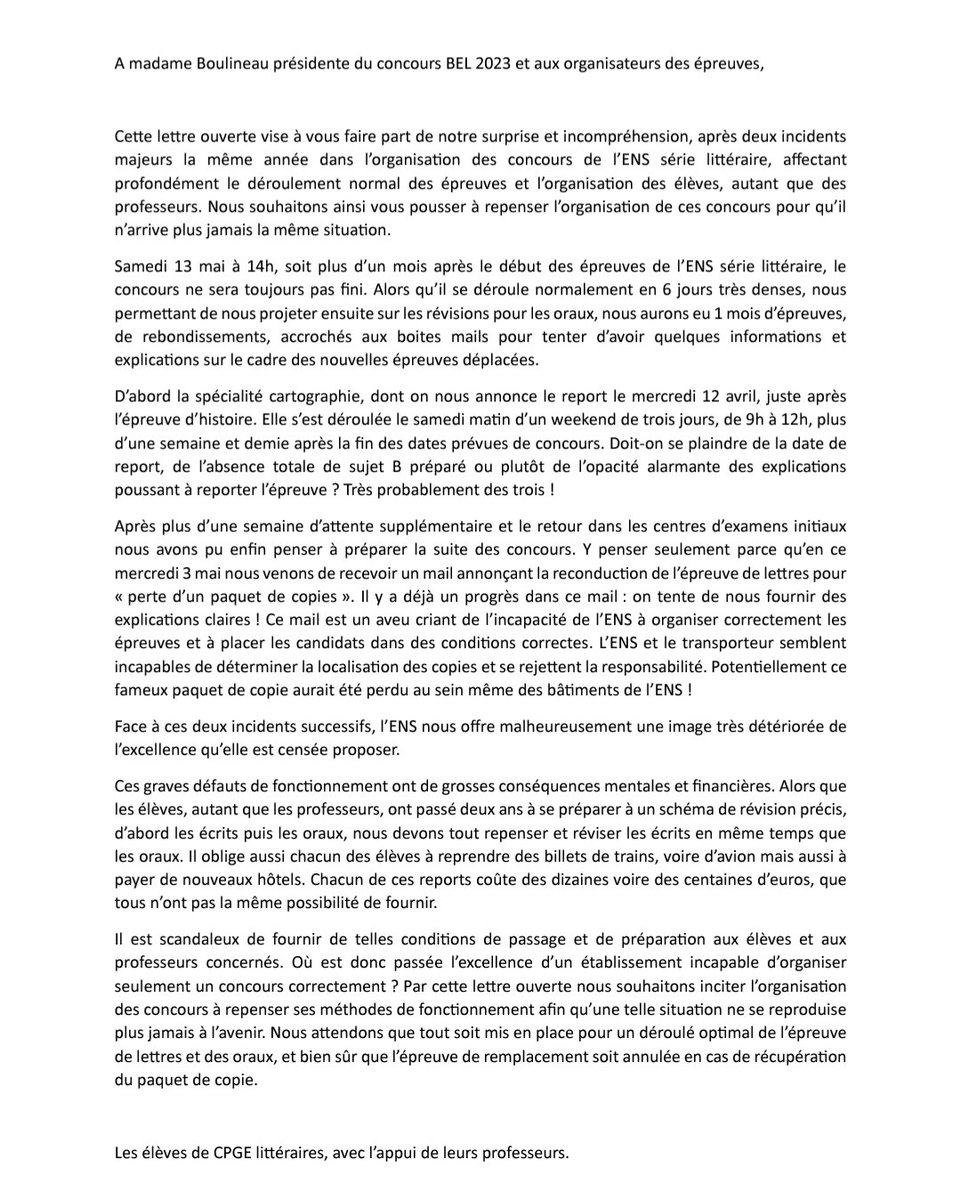 lucaslemoin1's tweet photo. Avis aux classe prépa : 

En réaction aux différents problèmes d'organisation du concours de l'ENS Lyon nous vous invitons à lire et partager cette lettre ouverte qui résume la situation : 

Les élèves de la prépa La Bruyère, Versailles. https://t.co/i7XanFeqKc