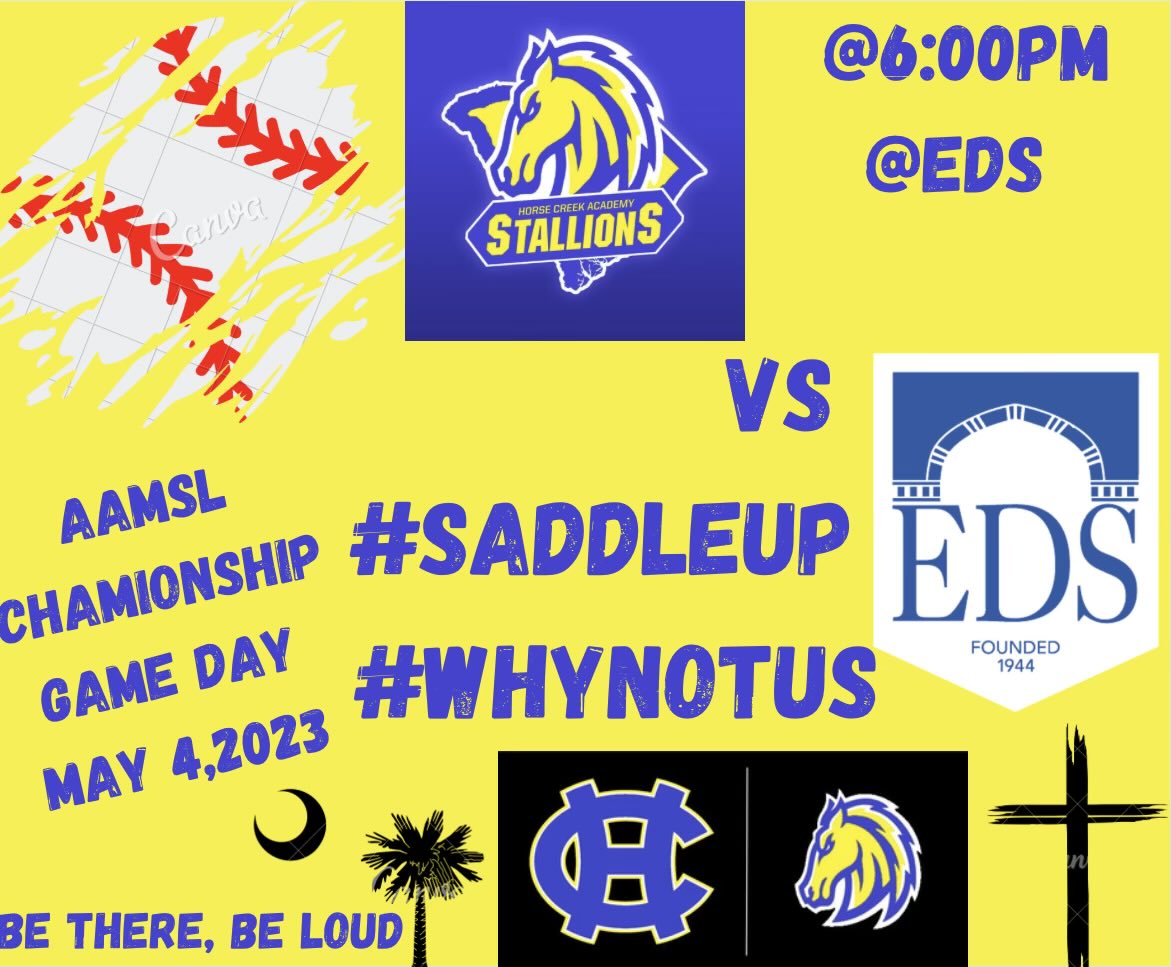HorseCreek_Bsbl's tweet photo. #AAMSL Baseball Championship today at 6pm.
# 1 EDS hosts # 2 @HCA_BSBL
#SaddleUp
#WhyNotUs https://t.co/MClpd2hc9K