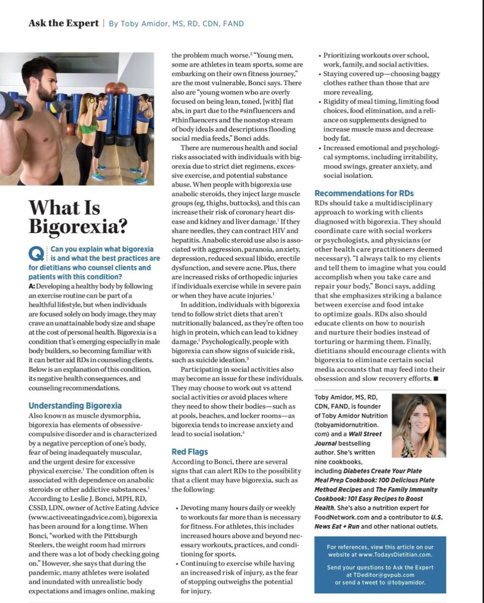 P365sportsRDs's tweet photo. TY #tobyamidor for the opportunity to comment on Bigorexia. Dissatisfaction with body image, #deceptionperception and unintended consequences of obsession with body perfection can be damaging to physical and mental health. https://t.co/LL6xfkEnGZ
