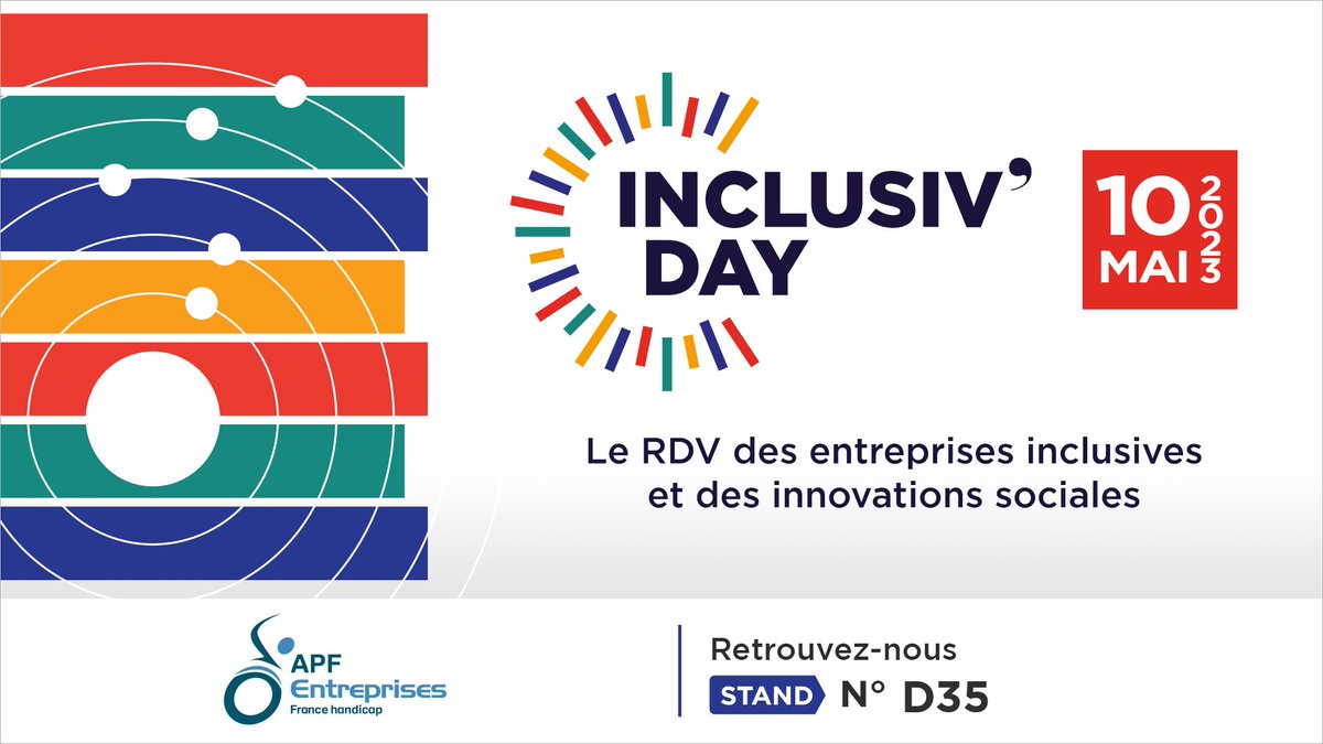 #SAVETHEDATE 🗓 Rendez-vous à l'<a href="/InclusivDay/">Inclusiv'Day</a> !
👉 Retrouvez-nous le 10 mai au stand D35 à <a href="/ParisLaDefArena/">Paris La Défense Arena</a> avec <a href="/apfhandicap/">APF France handicap</a>📍