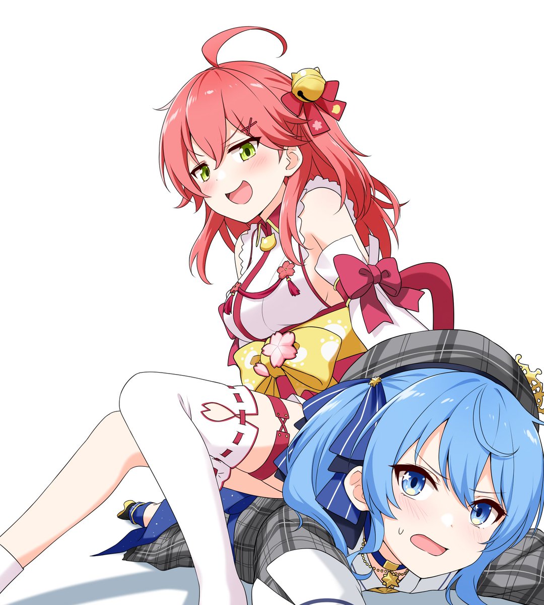 星街すいせい ,星街すいせい(制服) ,さくらみこ ,さくらみこ(私服衣装) 「#ゴールデンウィークSNS展覧会2023」|フェルティアのイラスト